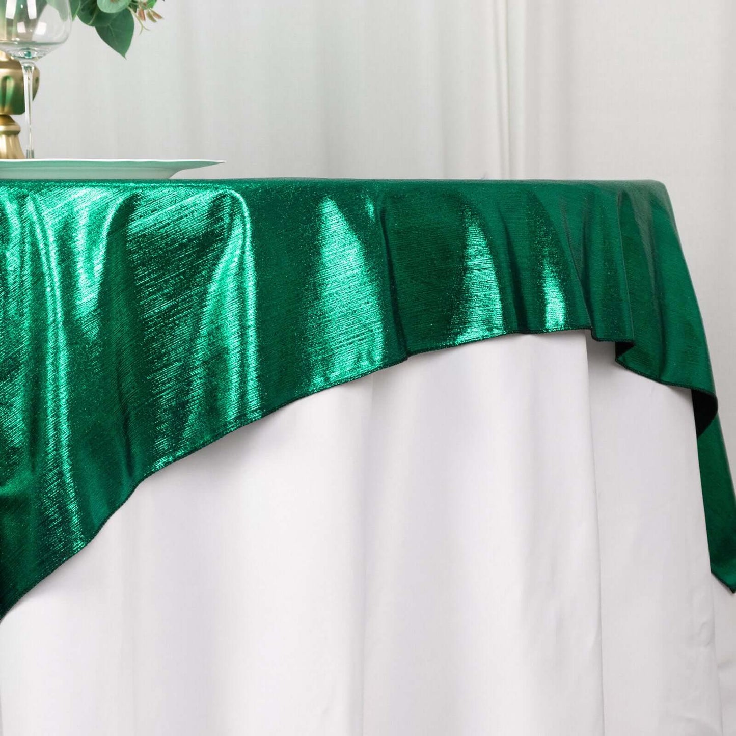 Polyester 72"x72" Table Overlay Square Tablecloth Hunter Emerald Green - Sequin Dots Wrinkle-Free Table Cover