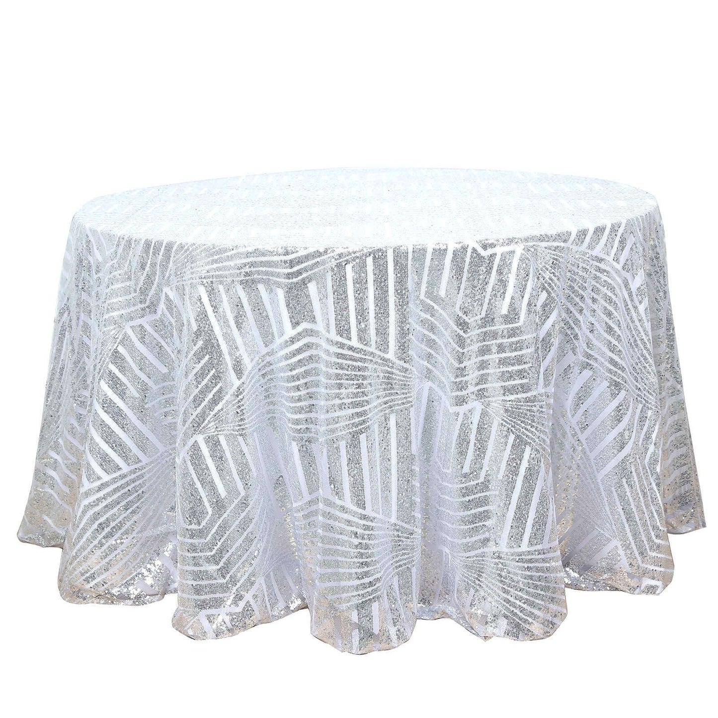 Sequin 120" Round Tablecloth Silver - Seamless Diamond Glitz Table Cover