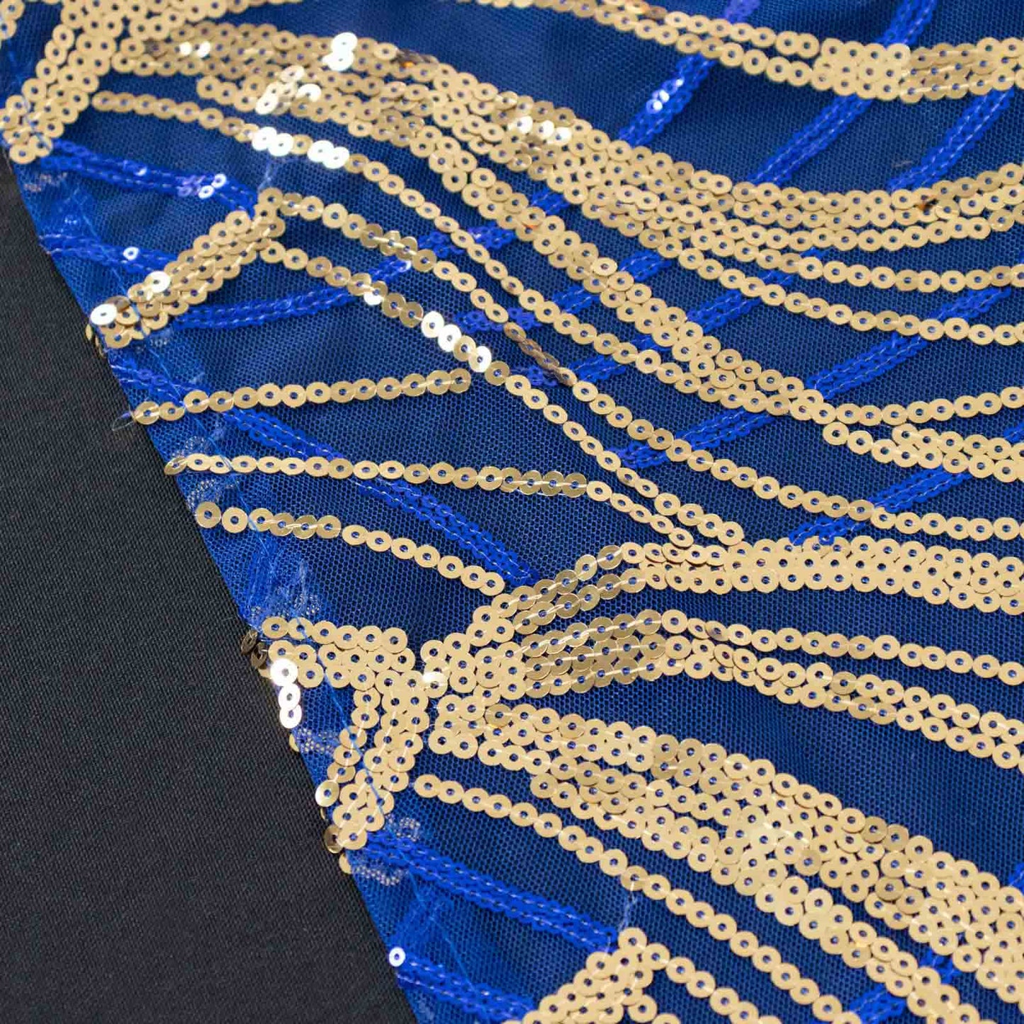 Mesh 90"x156" Rectangle Tablecloth Royal Blue/Gold - Wave Sequin Embroidered Table Cover