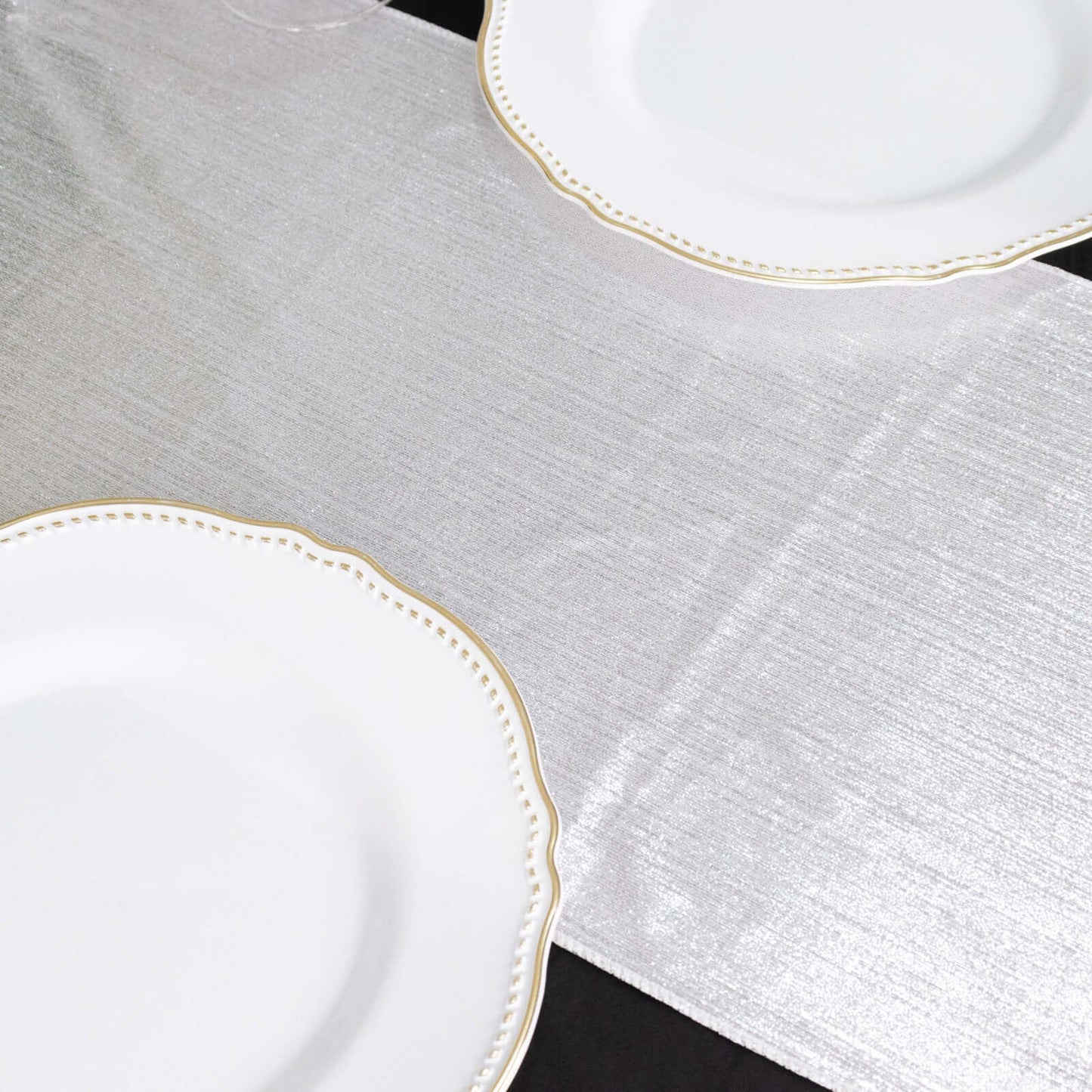 Polyester 12"x108" Table Runner Silver Shimmer Sequin Dots - Wrinkle-Free Finish Table Linen