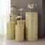 Set of 5 Gold Sequin Mesh Cylinder Pedestal Stand Covers with Leaf Vine Embroidery, Sparkly Sheer Tulle Pillar Prop Covers