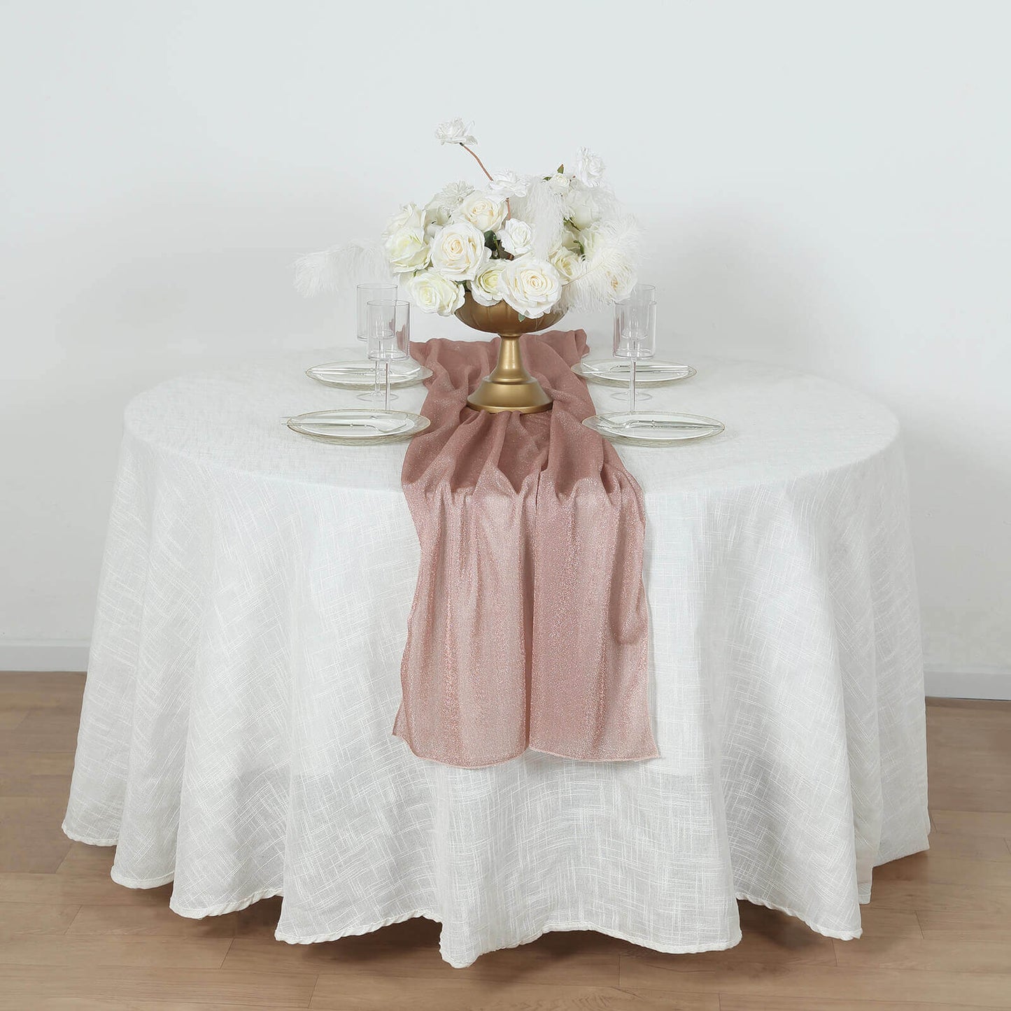 Glitter Gauze 27"x120" Table Runner Rose Gold - Sparkling Reusable Sheer Table Linen
