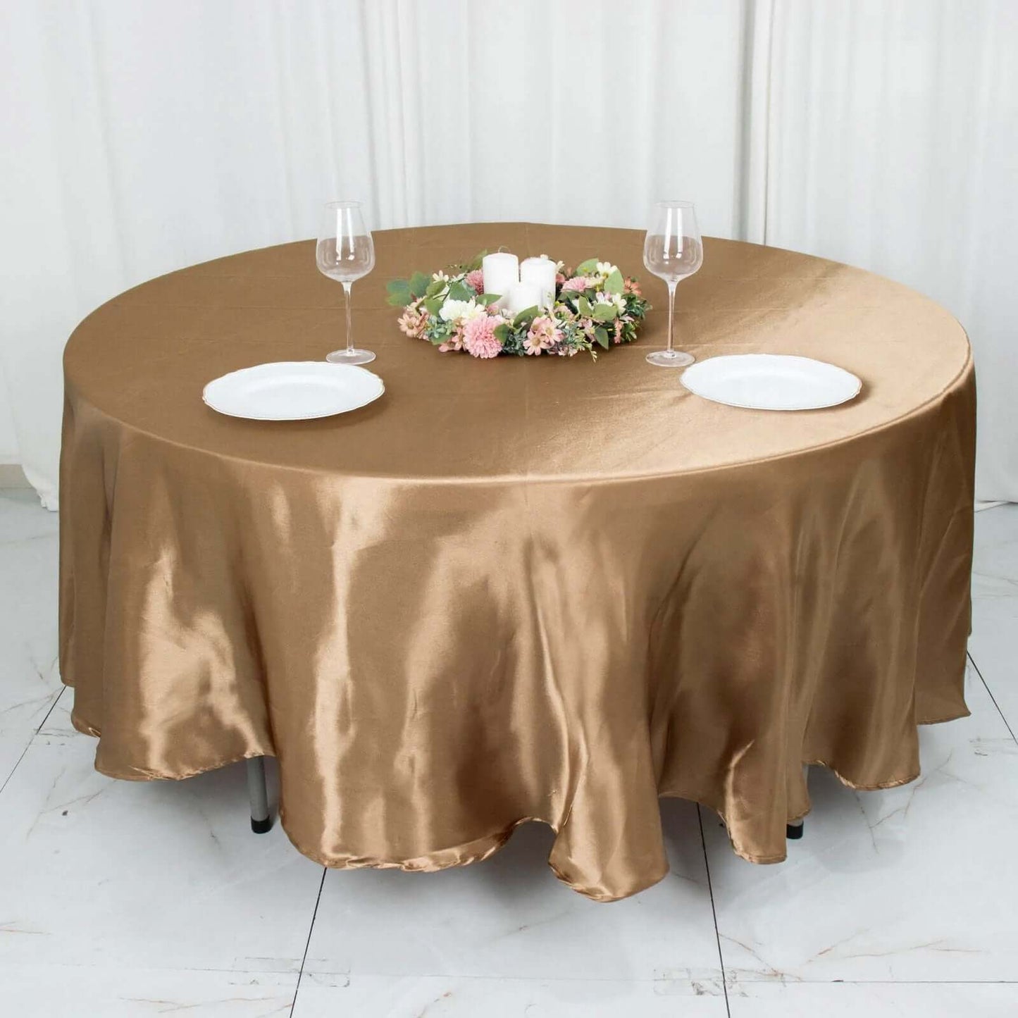 Satin 108" Round Tablecloth Taupe - Smooth and Lustrous Table Cover