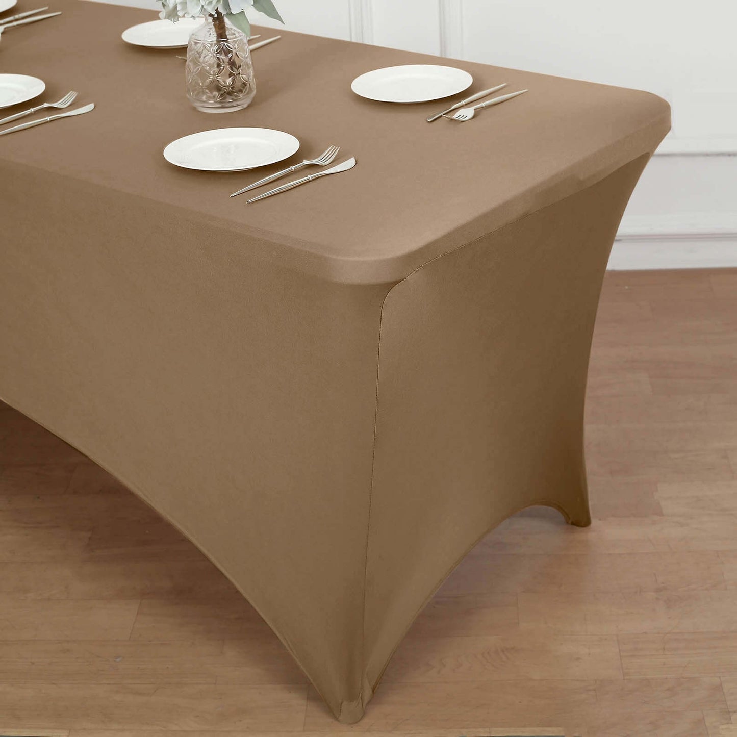 Stretch Spandex 96"x30" Rectangle Table Cover Taupe - Durable Form-Fitting Tablecloth