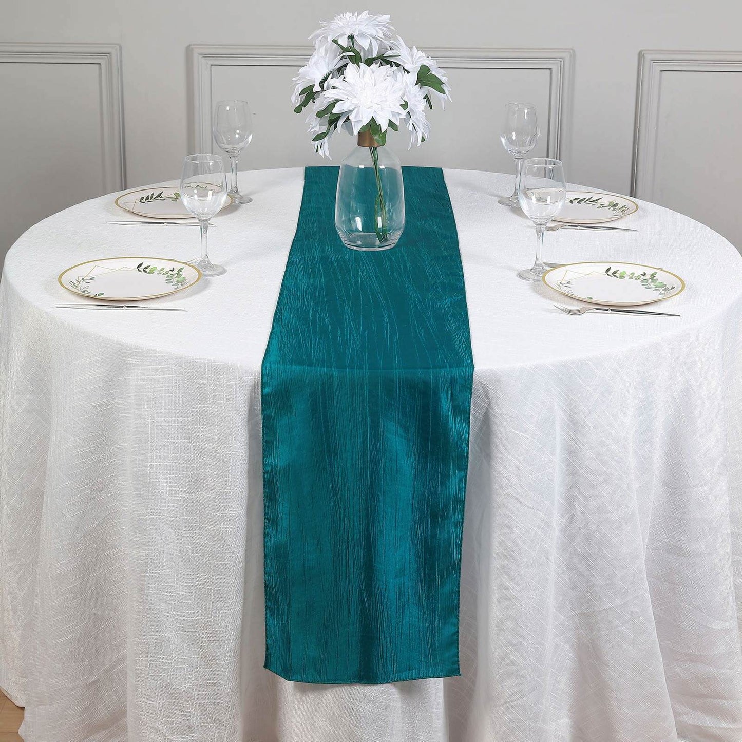 Taffeta 12"x108" Table Runner Teal - Accordion Crinkle Design