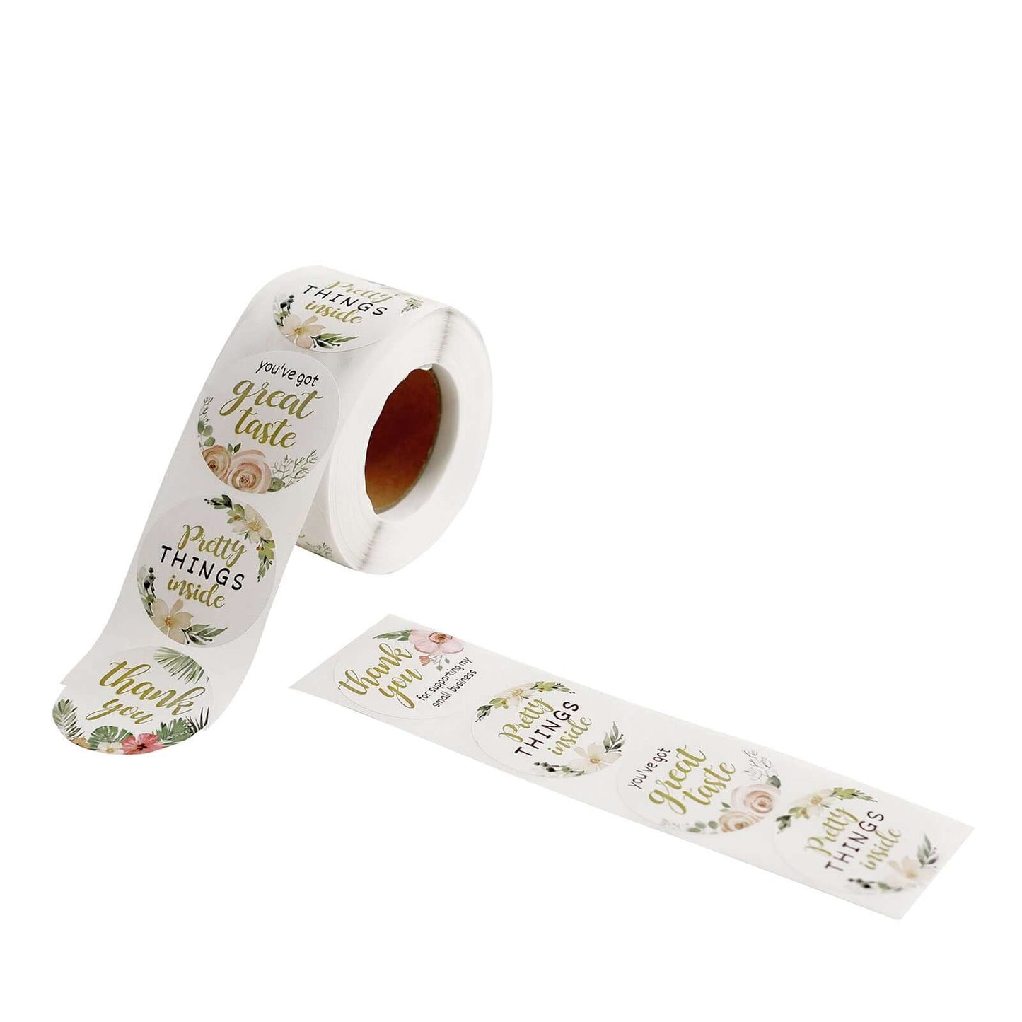 500Pcs 1.5" Thank You Themed Assorted Text Floral Stickers Roll, Labels For DIY Envelope Seal - Round