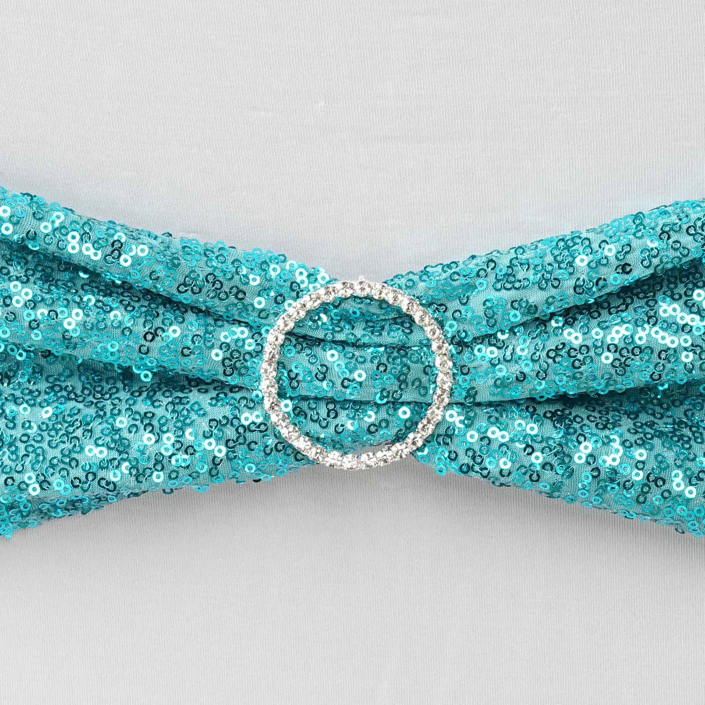 5 Pack Sequin Spandex Chair Sashes Turquoise - Stretch Chair Bands 6"x15"