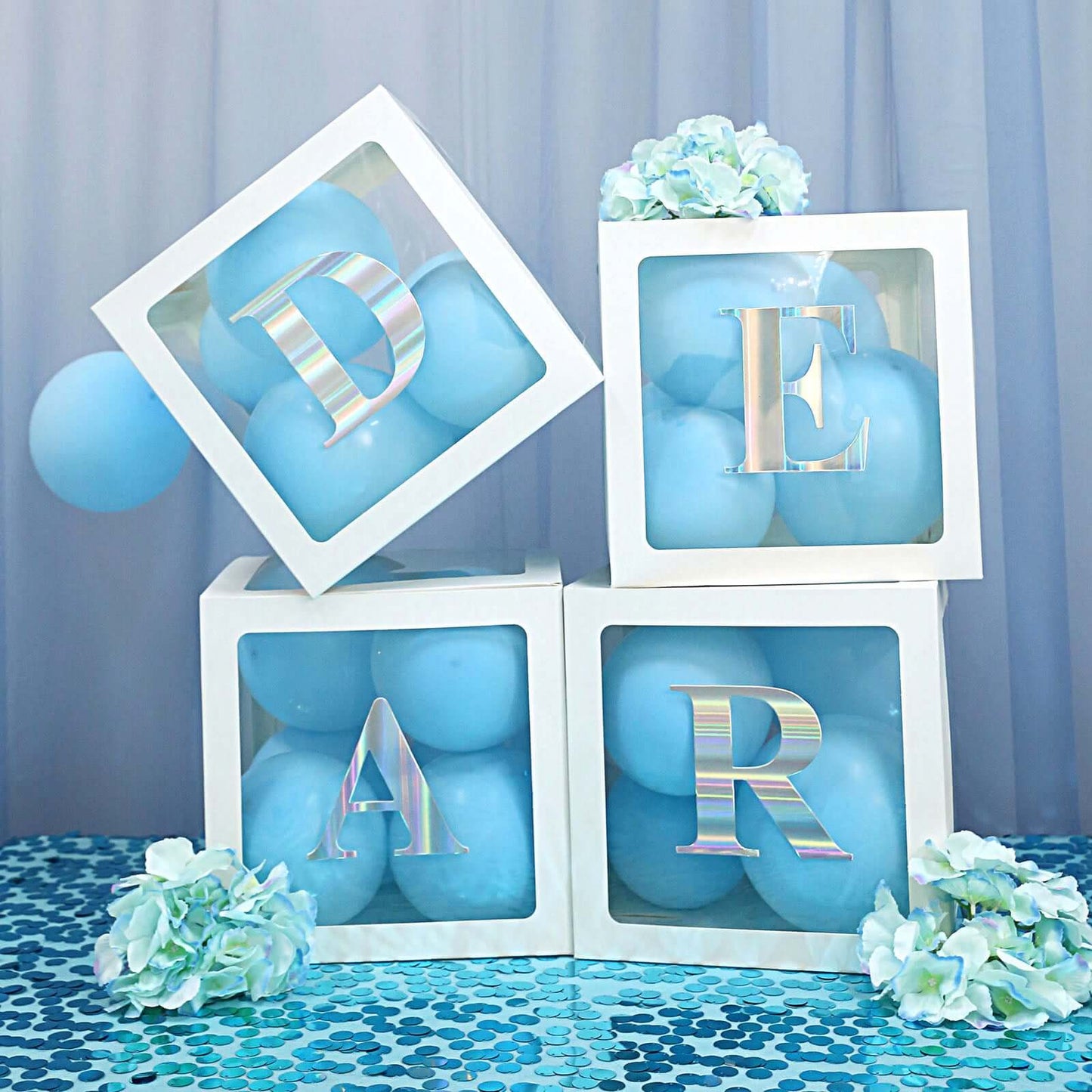 2 Pack 12" White Clear Baby Shower Party Decoration Boxes, Transparent DIY Balloon Boxes