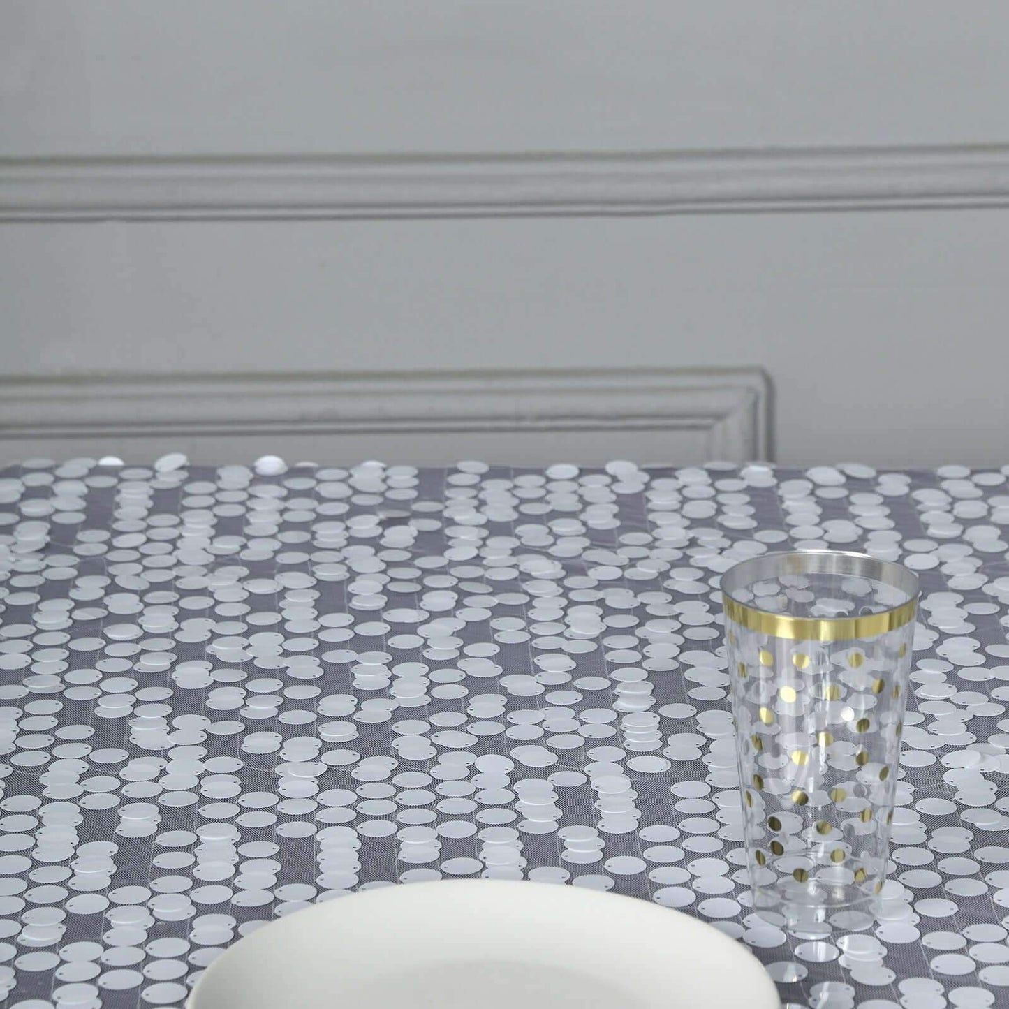 Sequin 72"x72" Table Overlay Square Tablecloth White - Big Payette Design for Classy Celebrations