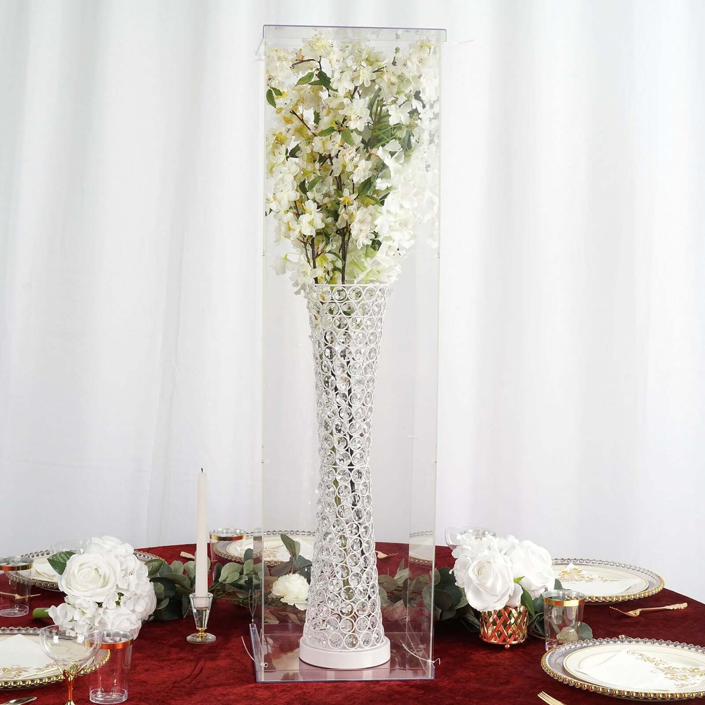 40" Floor Standing Clear Acrylic Display Box, Transparent Pedestal Riser with Interchangeable Lid and Base