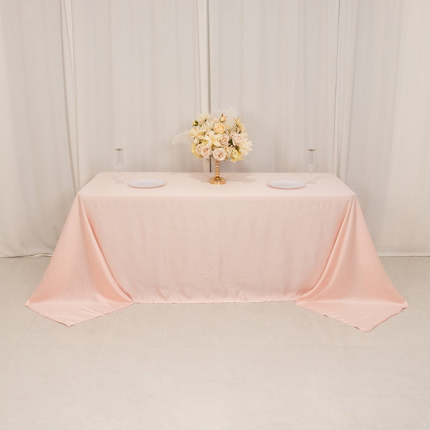 Lamour Satin 90"x132" Rectangle Tablecloth Blush - Soft & Silk-Like Seamless Table Cover