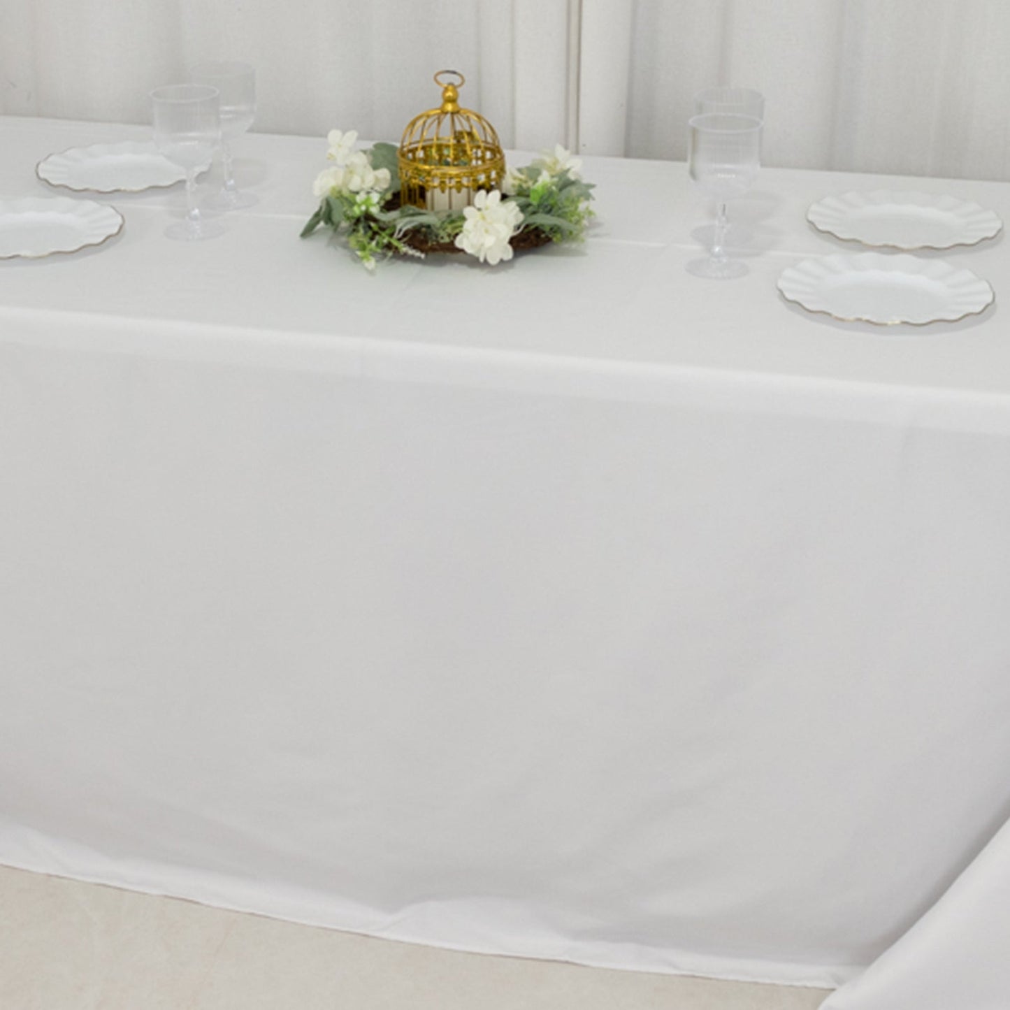Fire Retardant Premium Polyester 90"x132" Rectangular Tablecloth White - Stylish High-Performance Seamless Table Cover for Large Gatherings