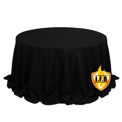 Fire Retardant Premium Polyester 132’’ Round Tablecloth Black - High-Performance Seamless Table Cover - Tablecloths