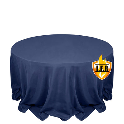 Fire Retardant Premium Polyester 132’’ Round Tablecloth Navy Blue - High-Performance Seamless Table Cover - Tablecloths