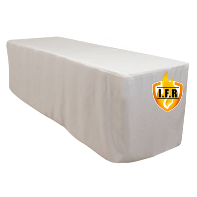 Fire Retardant Premium Polyester 8ft Rectangular Tablecloth White Fitted High-Performance Table Cover for Large