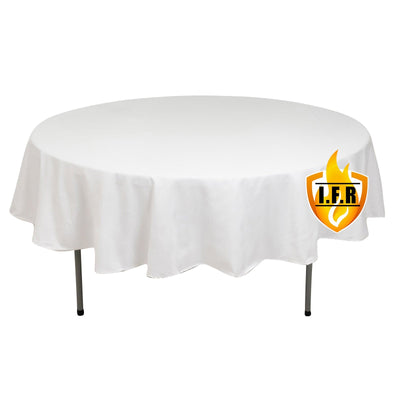Fire Retardant Premium Polyester 90’’ Round Tablecloth White - Stylish High-Performance Table Cover for Large
