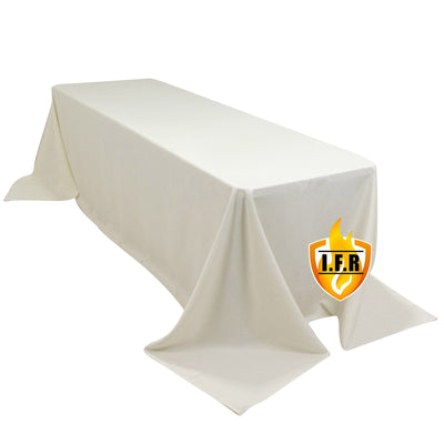 Fire Retardant Premium Polyester 90’’x156’’ Rectangular Tablecloth Ivory - High-Performance Seamless Table Cover