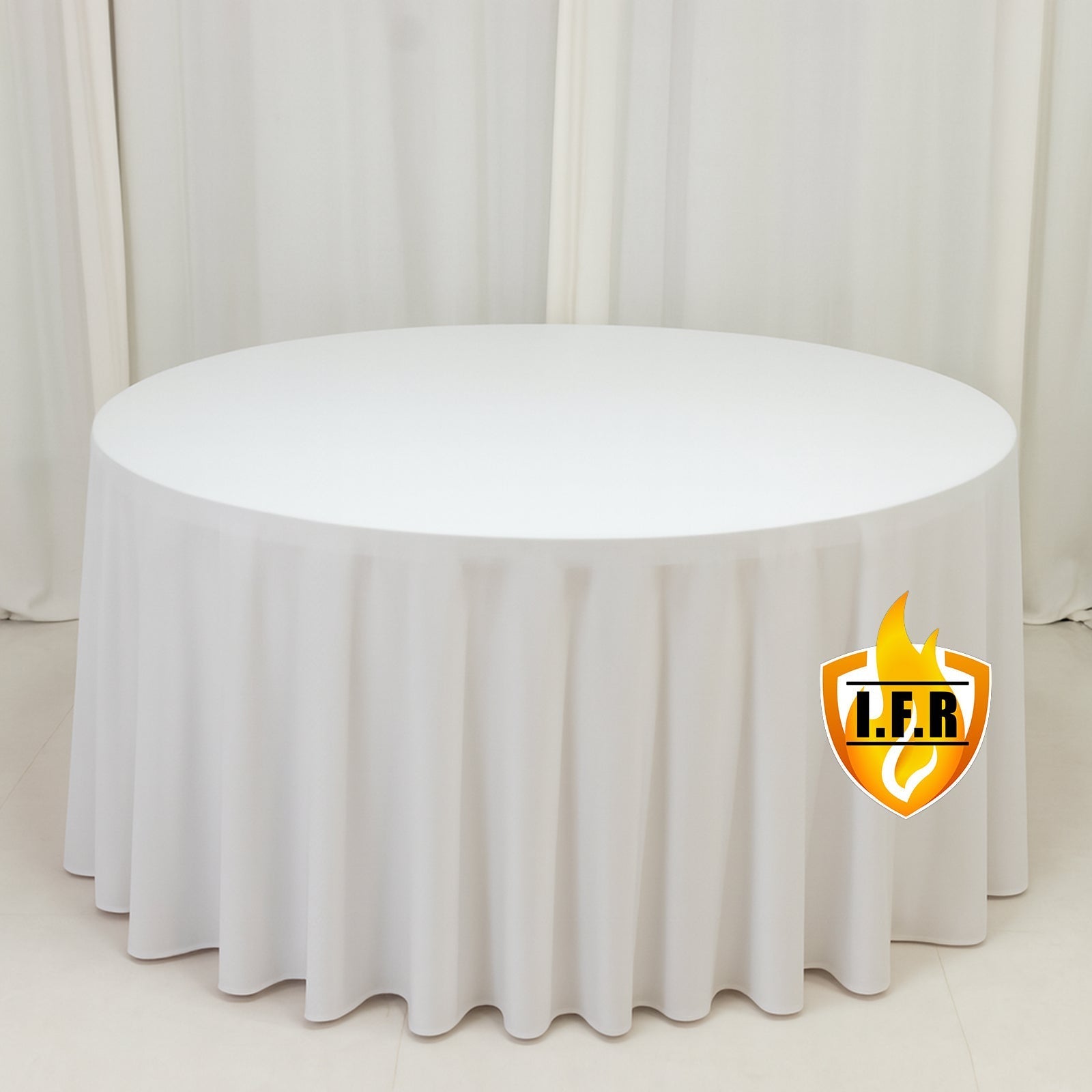 Fire Retardant Scuba Tablecloth â€“ 120’’ Round White Wrinkle Free Stain Resistant Seamless Polyester Cover