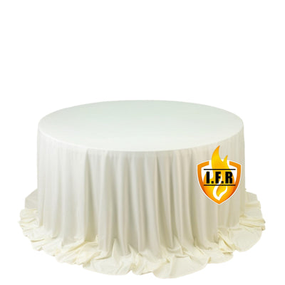 Fire Retardant Scuba Tablecloth â€“ 132’’ Round Ivory Wrinkle Free Stain Resistant Seamless Polyester Cover