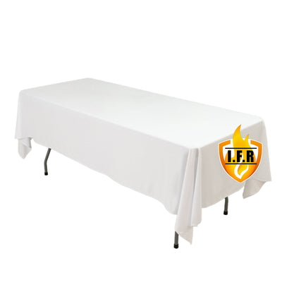Fire Retardant Scuba Tablecloth â€“ 60’’x102’’ Rectangle White Wrinkle Free Stain Resistant Polyester Cover