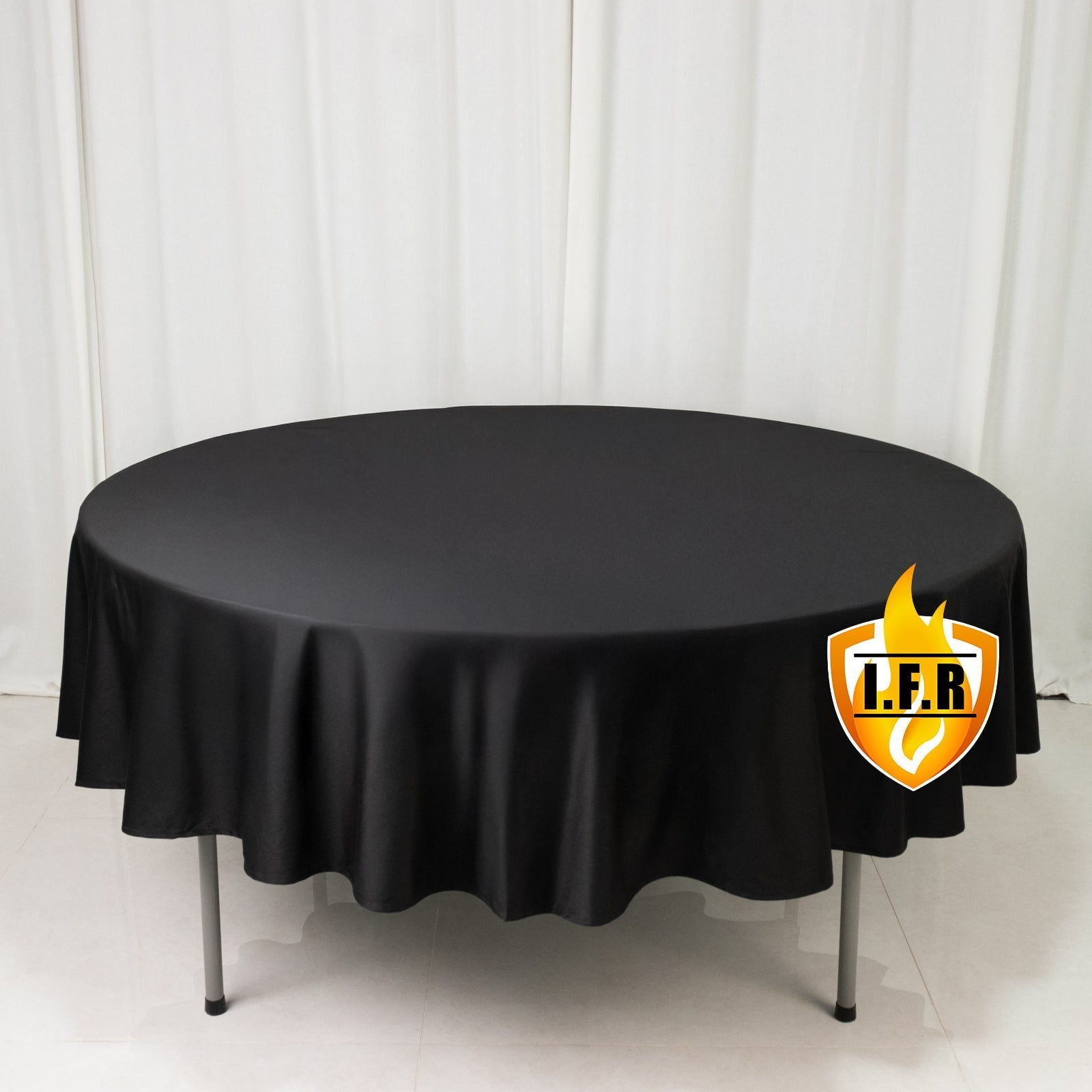 Fire Retardant Scuba Tablecloth â€“ 90’’ Round Black Wrinkle Free Stain Resistant Polyester Cover - Tablecloths