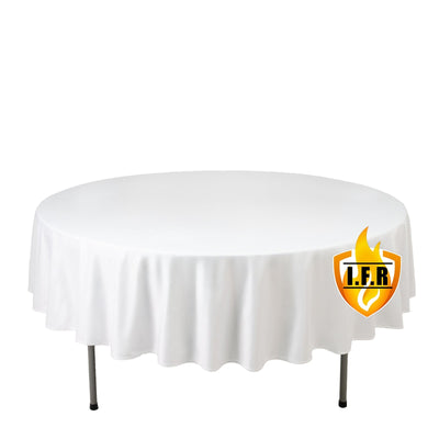 Fire Retardant Scuba Tablecloth â€“ 90’’ Round White Wrinkle Free Stain Resistant Polyester Cover - Tablecloths