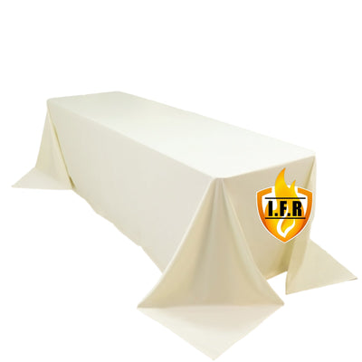 Fire Retardant Scuba Tablecloth â€“ 90’’x156’’ Rectangle Ivory Wrinkle Free Stain Resistant Seamless Polyester Cover