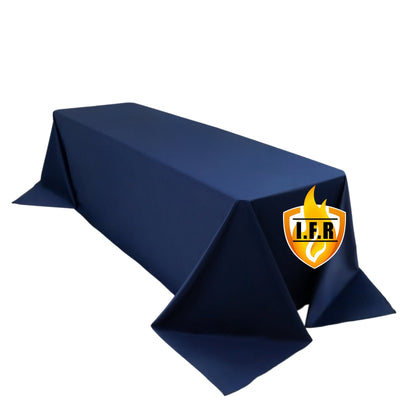 Fire Retardant Scuba Tablecloth â€“ 90’’x156’’ Rectangle Navy Blue Wrinkle Free Stain Resistant Seamless Polyester