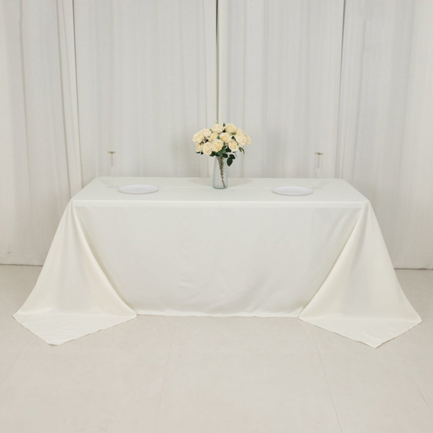 Fire Retardant Premium Polyester 90"x132" Rectangular Tablecloth Ivory - High-Performance Seamless Table Cover