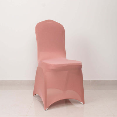 Spandex Chair Cover with Silver Rhinestone Buckled Sash Band Dusty Rose - Stretch Fitted Slipcover