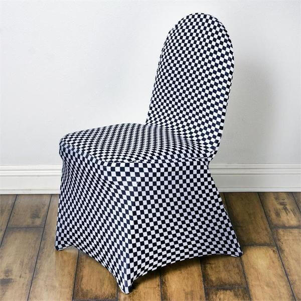 Spandex Chair Covers for Banquet Chairs Black/White Buffalo Plaid - Stylish Fitted Checkered Slipcovers for Weddings & Gatherings
