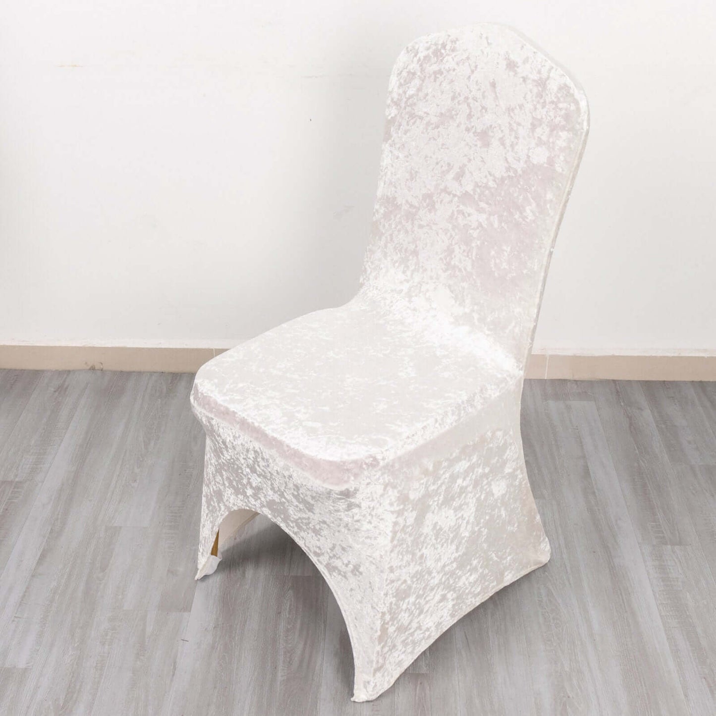 Crushed Velvet Spandex Banquet Chair Cover Fitted Slipcover White - Stretch 190GSM Slipcover with Foot Pockets for Weddings & Events