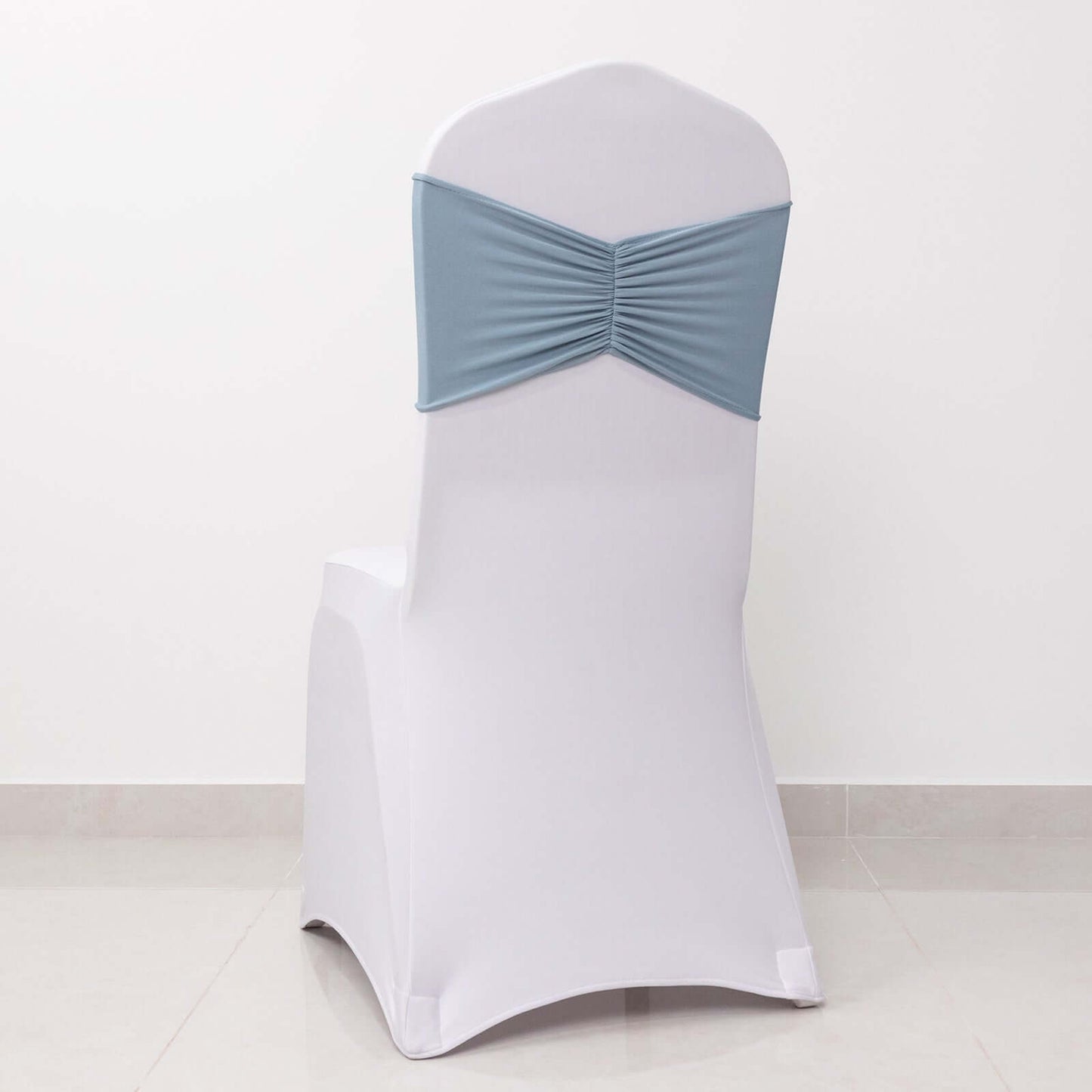 5 Pack Spandex Chair Sashes Dusty Blue Ruffled Style - Wide Easy to Use Stretch Chair Bands 8"x13"