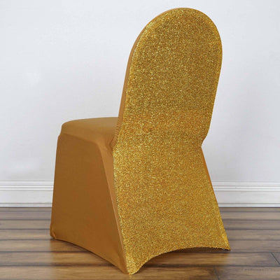 Spandex Chair Cover with Metallic Shimmer Tinsel Back for Banquet Chairs Gold - Luxe Fitted Slipcover for Weddings & Parties