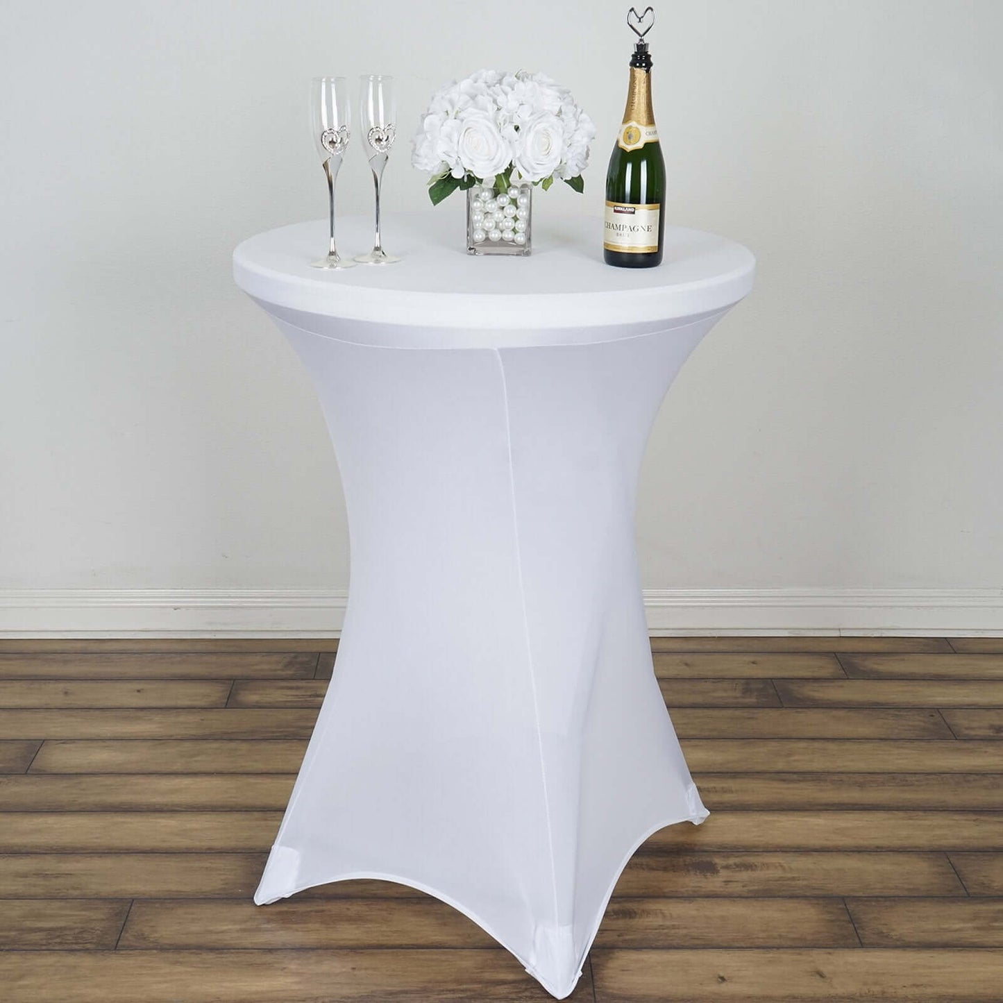 Spandex 30" Round Cocktail Table Cover White - Easy to Maintain Stretch Fitted Highboy Tablecloth for Stylish Events