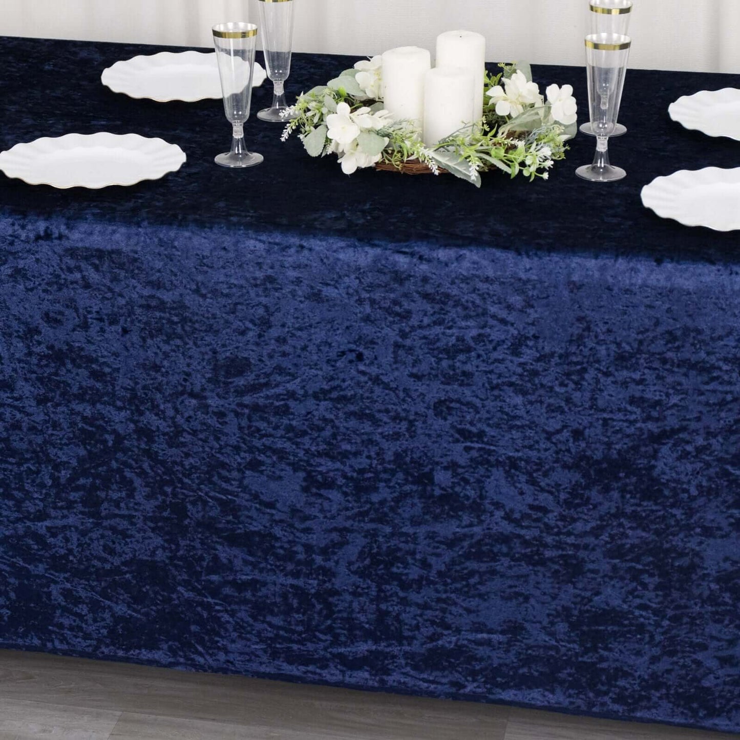 Crushed Velvet Fitted Rectangular 6ft Table Cover Navy Blue - Wrinkle-Free Stretchy Tablecloth