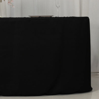 Fitted Polyester 72’’x30’’ Rectangle Tablecloth Black with Open Back Design - Easy to Maintain and Wrinkle-Resistant