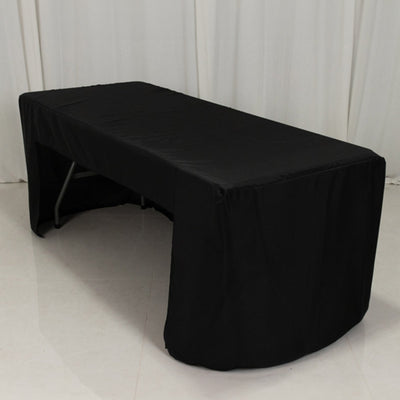 Fitted Polyester 72’’x30’’ Rectangle Tablecloth Black with Open Back Design - Easy to Maintain and Wrinkle-Resistant