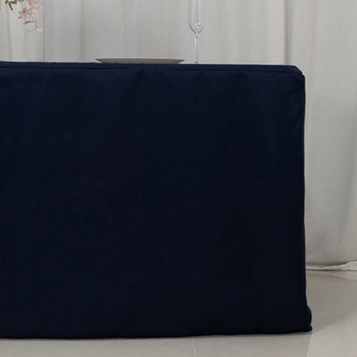 Fitted Polyester 72’’x30’’ Rectangle Tablecloth Navy Blue with Open Back Design - Easy to Maintain