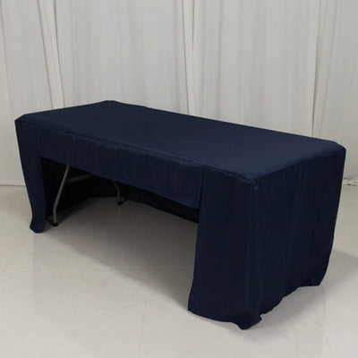 Fitted Polyester 72’’x30’’ Rectangle Tablecloth Navy Blue with Open Back Design - Easy to Maintain