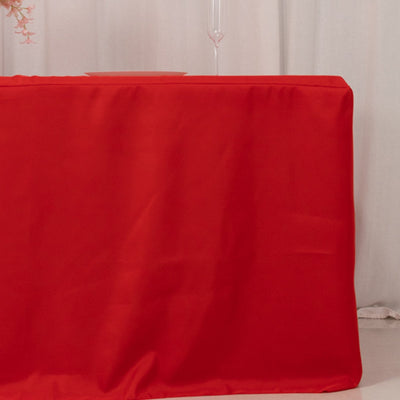 Fitted Polyester 72’’x30’’ Rectangle Tablecloth Red with Open Back Design - Easy to Maintain and Wrinkle-Resistant