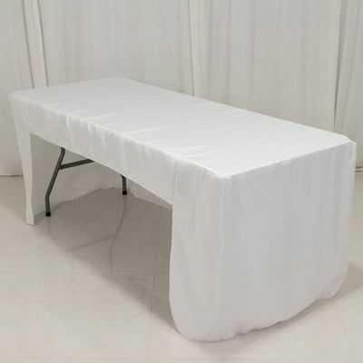 Fitted Polyester 72’’x30’’ Rectangle Tablecloth White with Open Back Design - Easy to Maintain and Wrinkle-Resistant