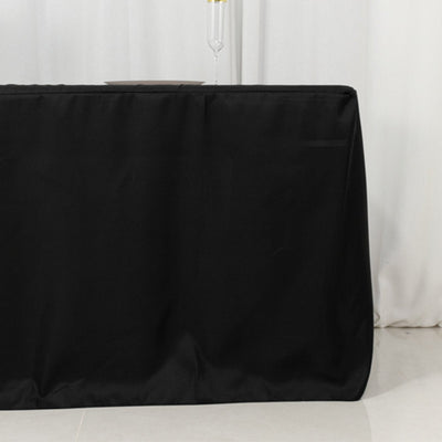 Fitted Polyester 96’’x30’’ Rectangle Tablecloth Black with Open Back Design - Easy to Maintain and Wrinkle-Resistant