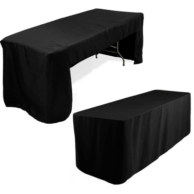 Fitted Polyester 96’’x30’’ Rectangle Tablecloth Black with Open Back Design - Easy to Maintain and Wrinkle-Resistant