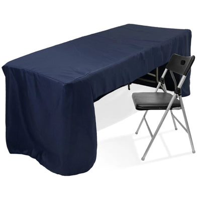 Fitted Polyester 96’’x30’’ Rectangle Tablecloth Navy Blue with Open Back Design - Easy to Maintain