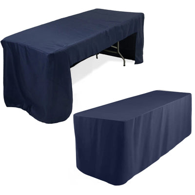 Fitted Polyester 96’’x30’’ Rectangle Tablecloth Navy Blue with Open Back Design - Easy to Maintain