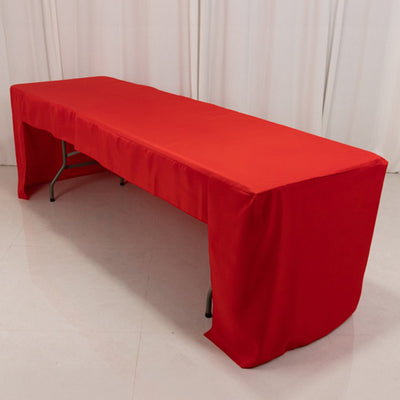 Fitted Polyester 96’’x30’’ Rectangle Tablecloth Red with Open Back Design - Easy to Maintain and Wrinkle-Resistant