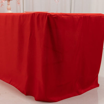 Fitted Polyester 96’’x30’’ Rectangle Tablecloth Red with Open Back Design - Easy to Maintain and Wrinkle-Resistant