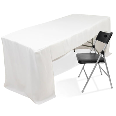Fitted Polyester 96’’x30’’ Rectangle Tablecloth White with Open Back Design - Easy to Maintain and Wrinkle-Resistant