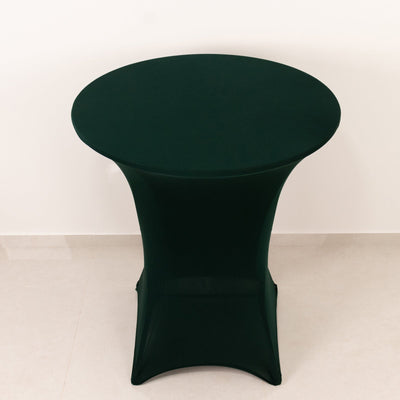 Spandex 36" Round Cocktail Table Cover Hunter Emerald Green - Easy to Maintain Stretch Fitted Highboy Tablecloth